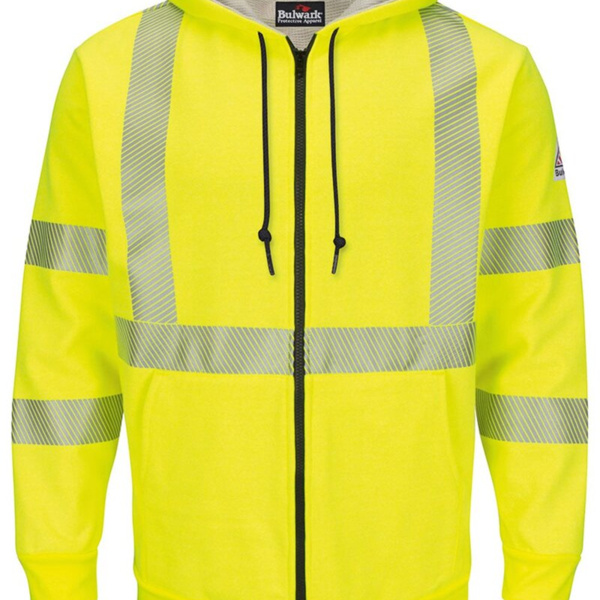 Men's Tall Hi-Visibility Zip-Front Hooded Fleece Sweatshirt with Waffle Lining Thumbnail